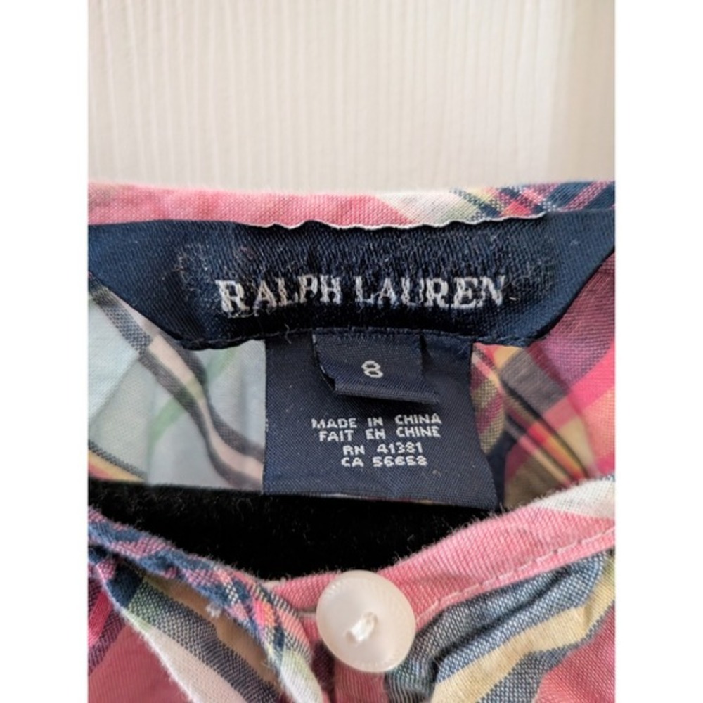 Ralph Lauren Girls Pink Blue Plaid Peplum Button Front Blouse Top Size 8 - Picture 4 of 8